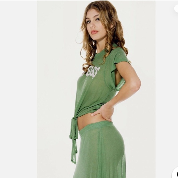 Wildfox Women's Hopeless Cowgirl Rib Top Sheer 100% Tencel Tee Tie Bottom Drippy - Picture 4 of 9